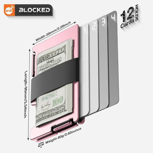 Metal Wallet for Women Aluminum Slim Card Holder RFID Blocking Pink Compact - Picture 2 of 6